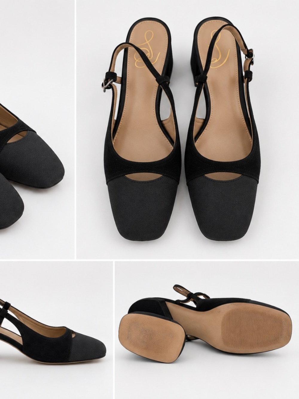 Sam Edelman Black Slingback Block Heel Pumps Women’s Size 8.5 Square Toe